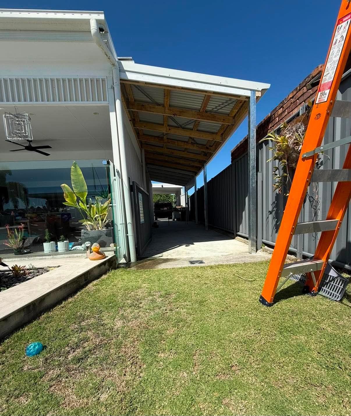 Side access view during construction of the carport extension