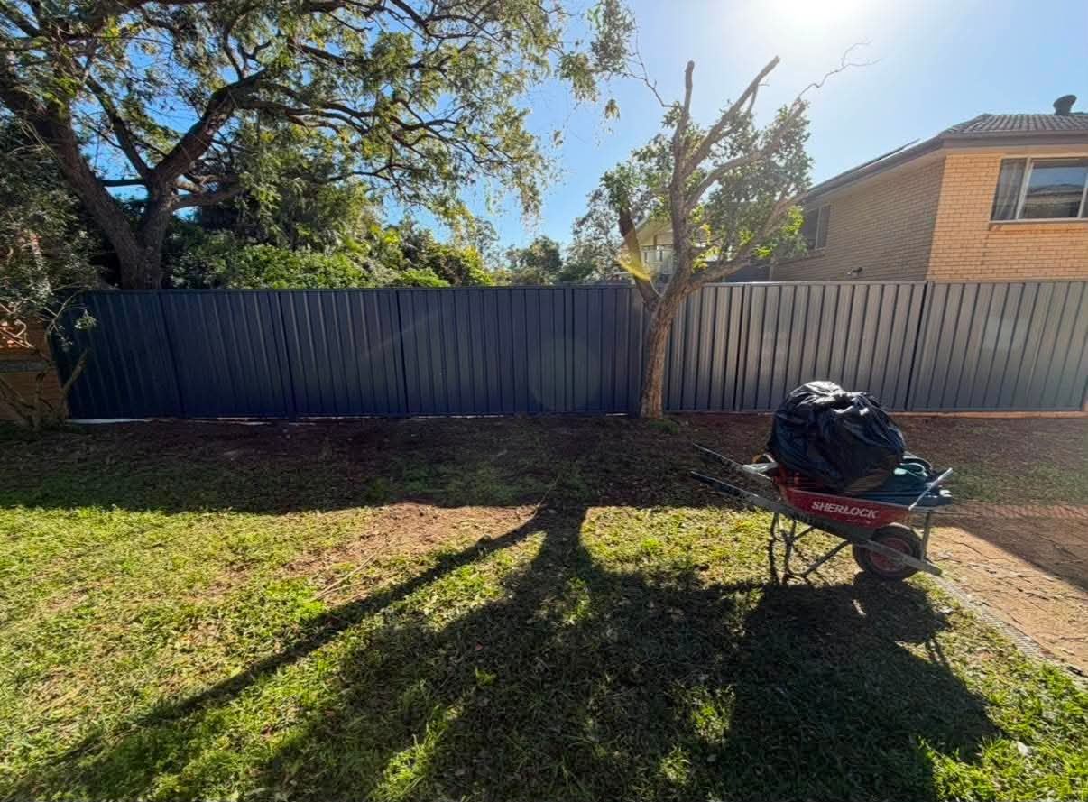 Dark Colorbond fence completed along the rear boundary